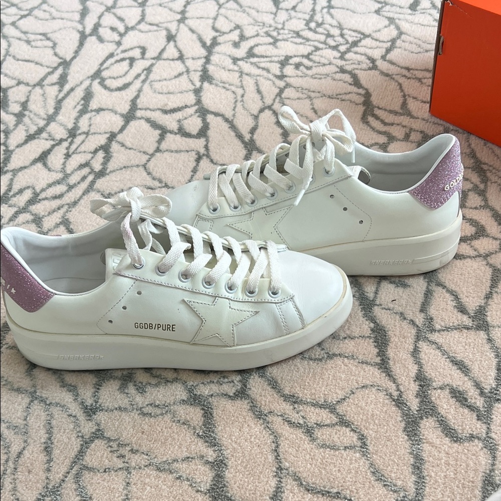 Golden Goose Women's White Sneakers with Purple Accents